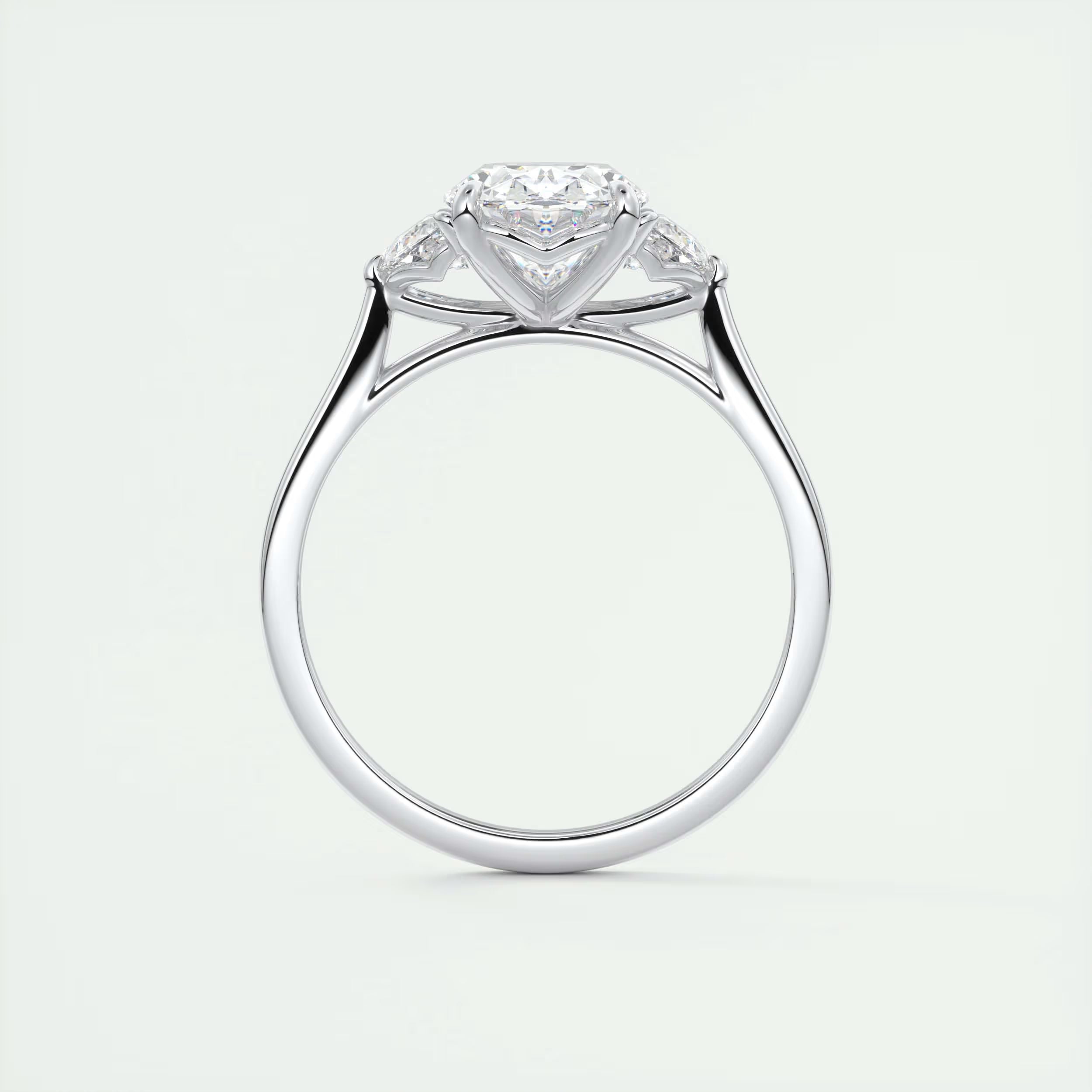 3.00 Ct The Center Stone Oval - Side Stone Half Moon Three Stone Engagement Rings