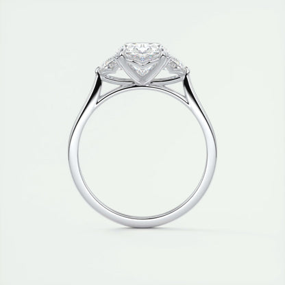 3.00 Ct The Nouveau Oval - Oval Half Moon Three Stone Engagement Rings