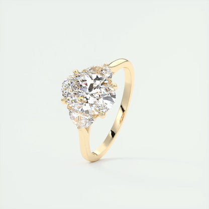 3.00 Ct The Nouveau Oval - Oval Half Moon Three Stone Engagement Rings