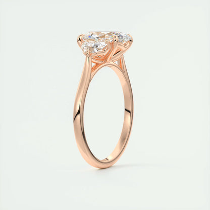 3.00 Ct The Nouveau Oval - Oval Half Moon Three Stone Engagement Rings