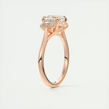 3.00 Ct The Nouveau Cushion &Trapezoid Three Stone Engagement Rings