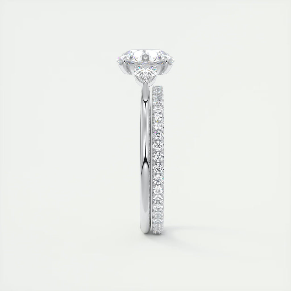 2.50 Ct Breezy Center Stone Round & Side Stone Pear Flush Stacking Three Stone Engagement Ring