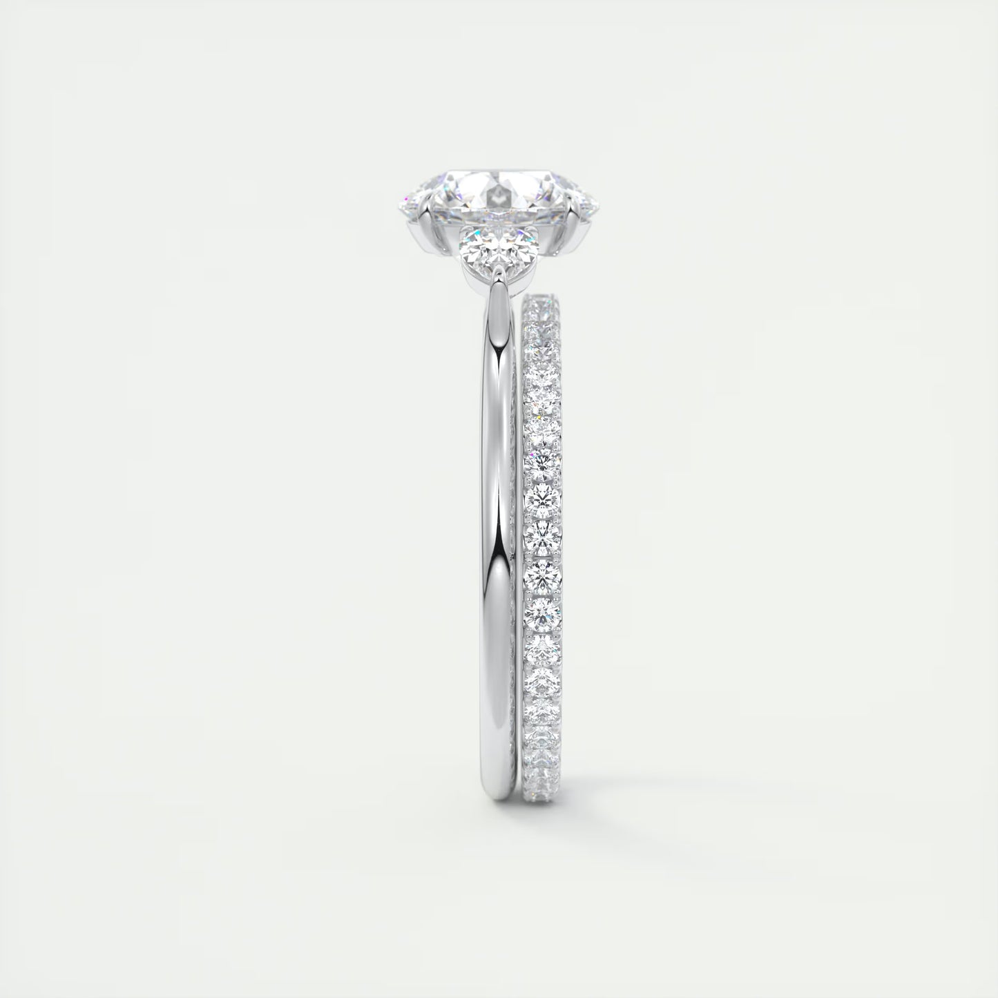 2.50 Ct Breezy Pears Round - Flush Stacking Pear Three Stone Engagement Ring