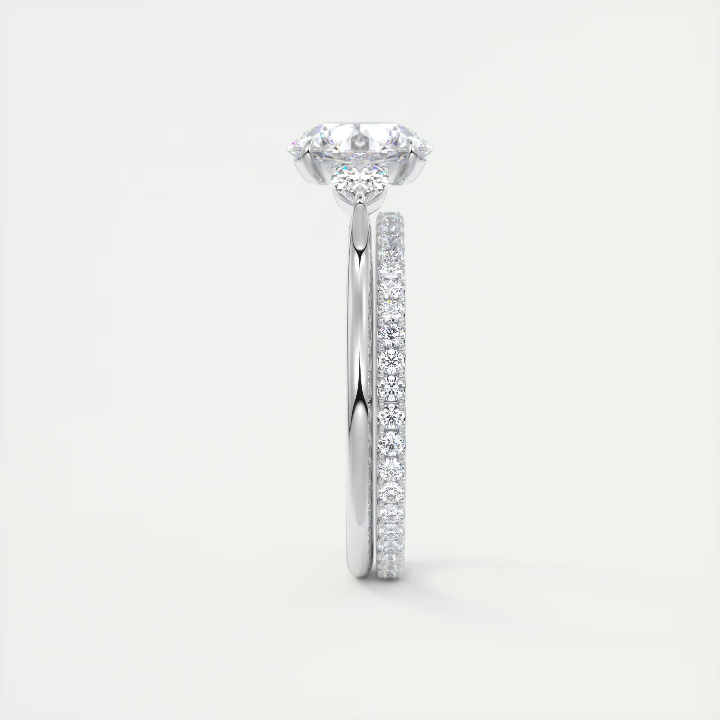 2.50 Ct Breezy Center Stone Round & Side Stone Pear Flush Stacking Three Stone Engagement Ring