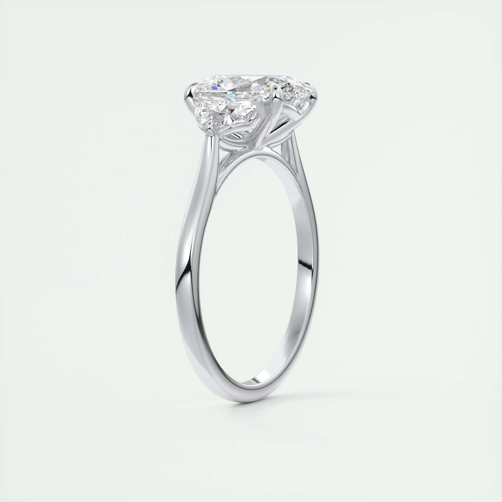 3.00 Ct The Center Stone Oval - Side Stone Half Moon Three Stone Engagement Rings