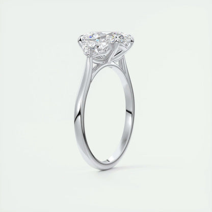 3.00 Ct The Nouveau Oval - Oval Half Moon Three Stone Engagement Rings