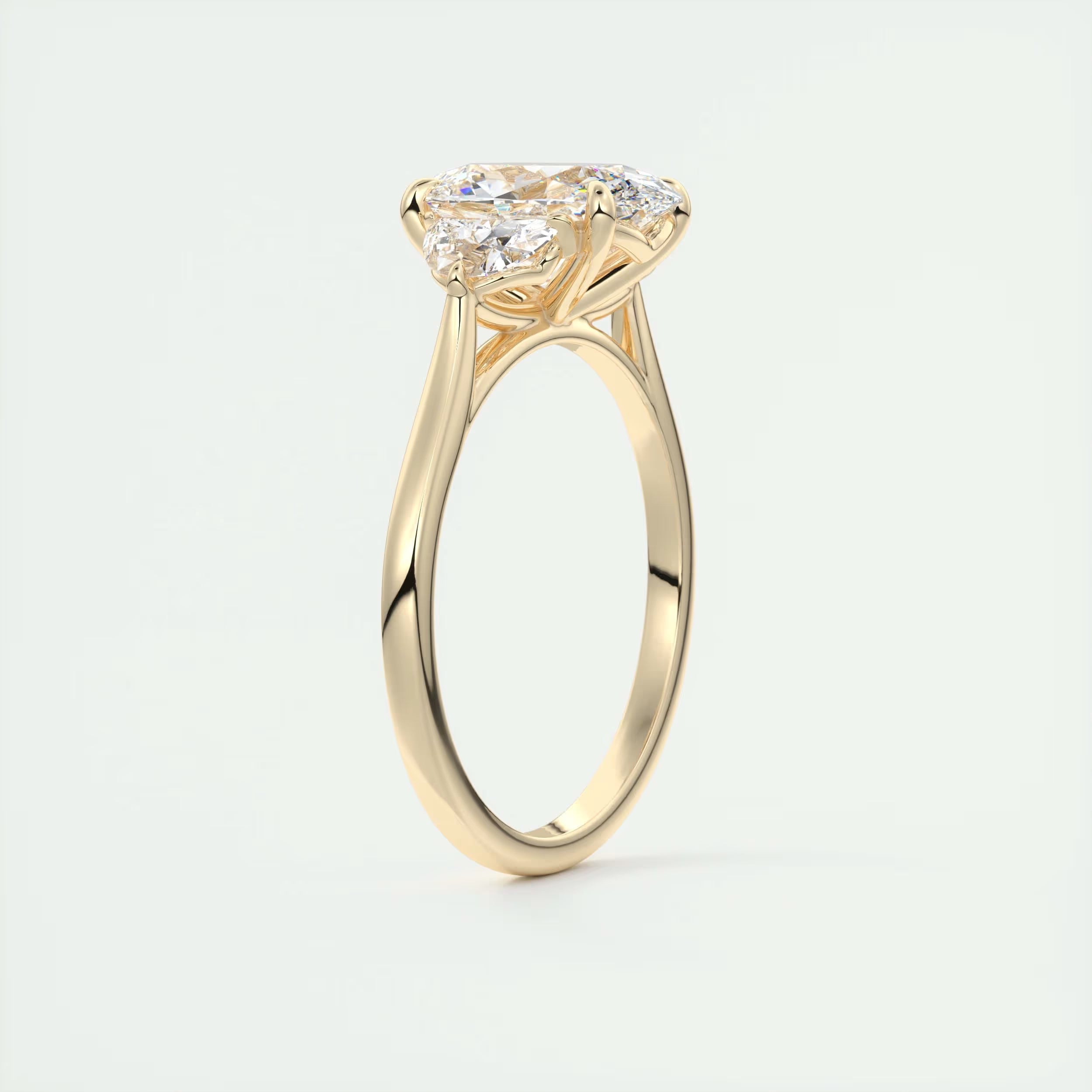 3.00 Ct The Center Stone Oval - Side Stone Half Moon Three Stone Engagement Rings