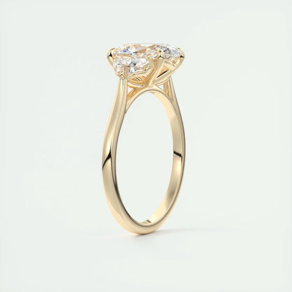 3.00 Ct The Nouveau Oval - Oval Half Moon Three Stone Engagement Rings