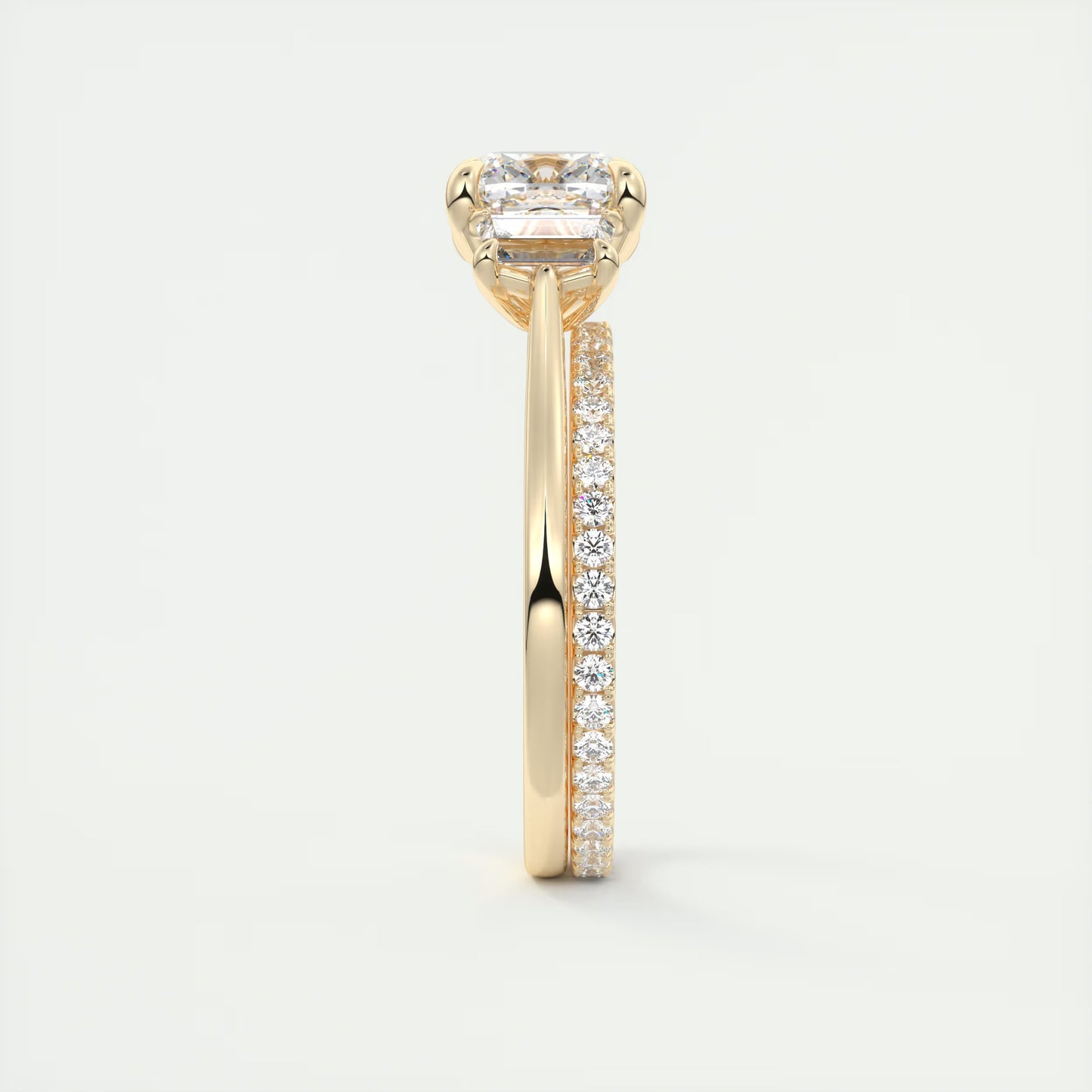 3.00 Ct The Nouveau Cushion &Trapezoid Three Stone Engagement Rings