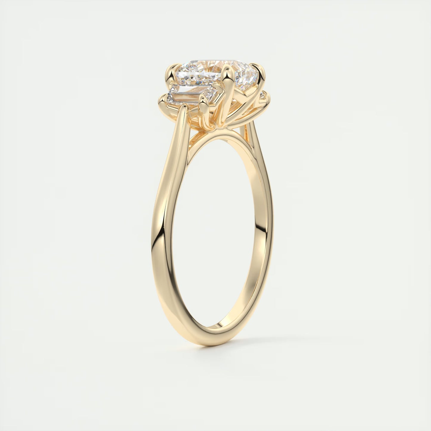 3.00 Ct The Nouveau Cushion &Trapezoid Three Stone Engagement Rings