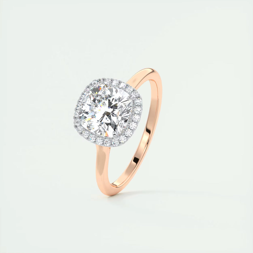 2.10 Ct The Breezy Halo Center Stone Cushion with French Set Halo Ring