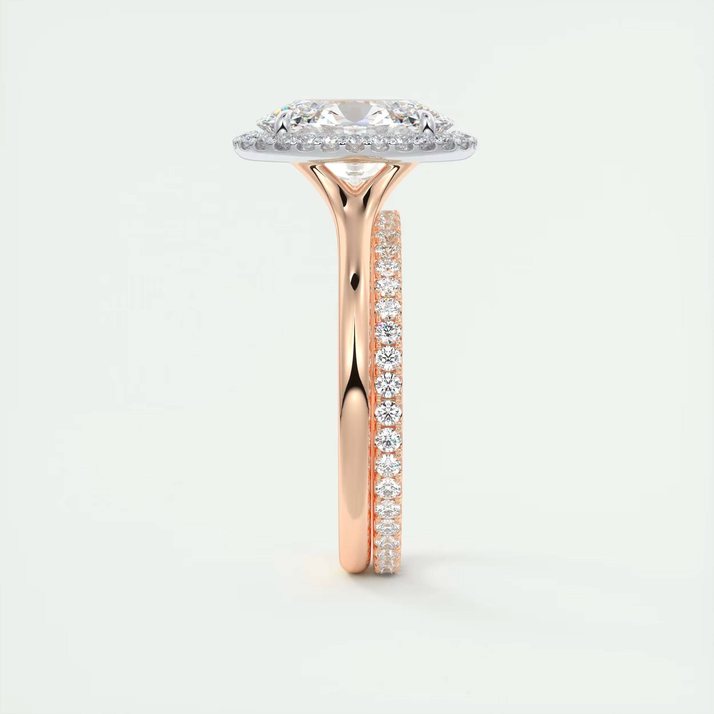2.10 Ct The Breezy Halo Oval Center with French Set Halo Ring