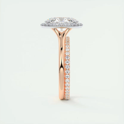 2.10 Ct The Breezy Halo Oval Center with French Set Halo Ring