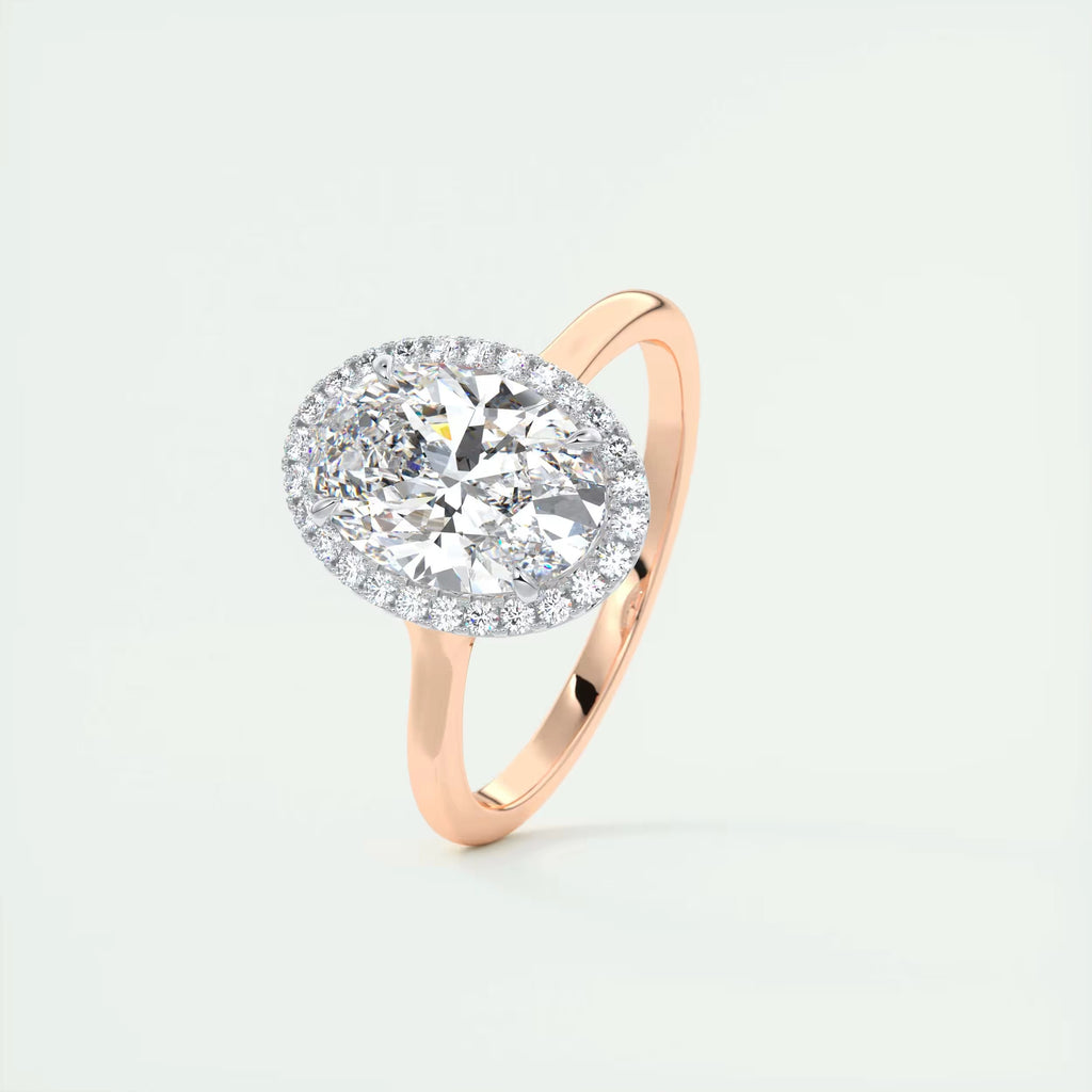 2.10 Ct The Breezy Halo Oval Center with French Set Halo Ring