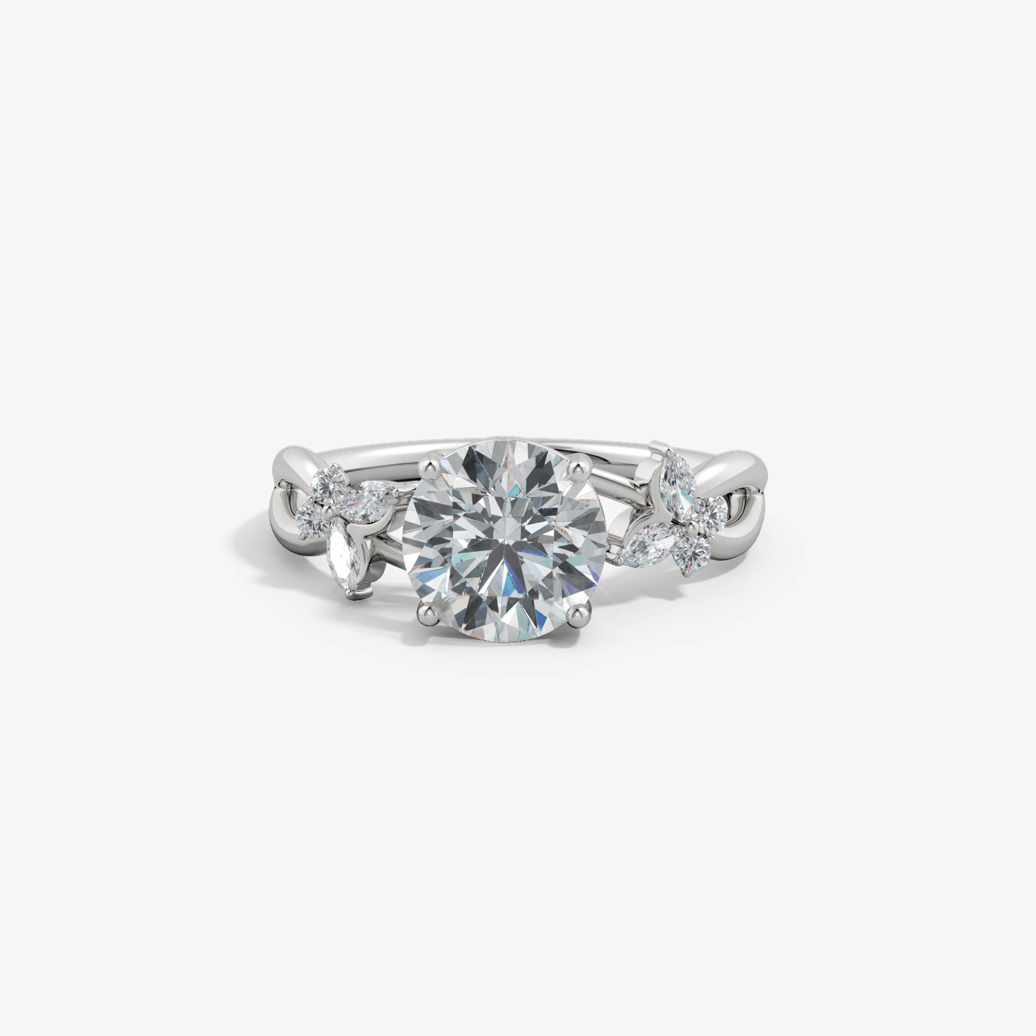 2.15 Ct In Center Stone Round & Side Stone Marquise Bardot Scallop Engagement Ring