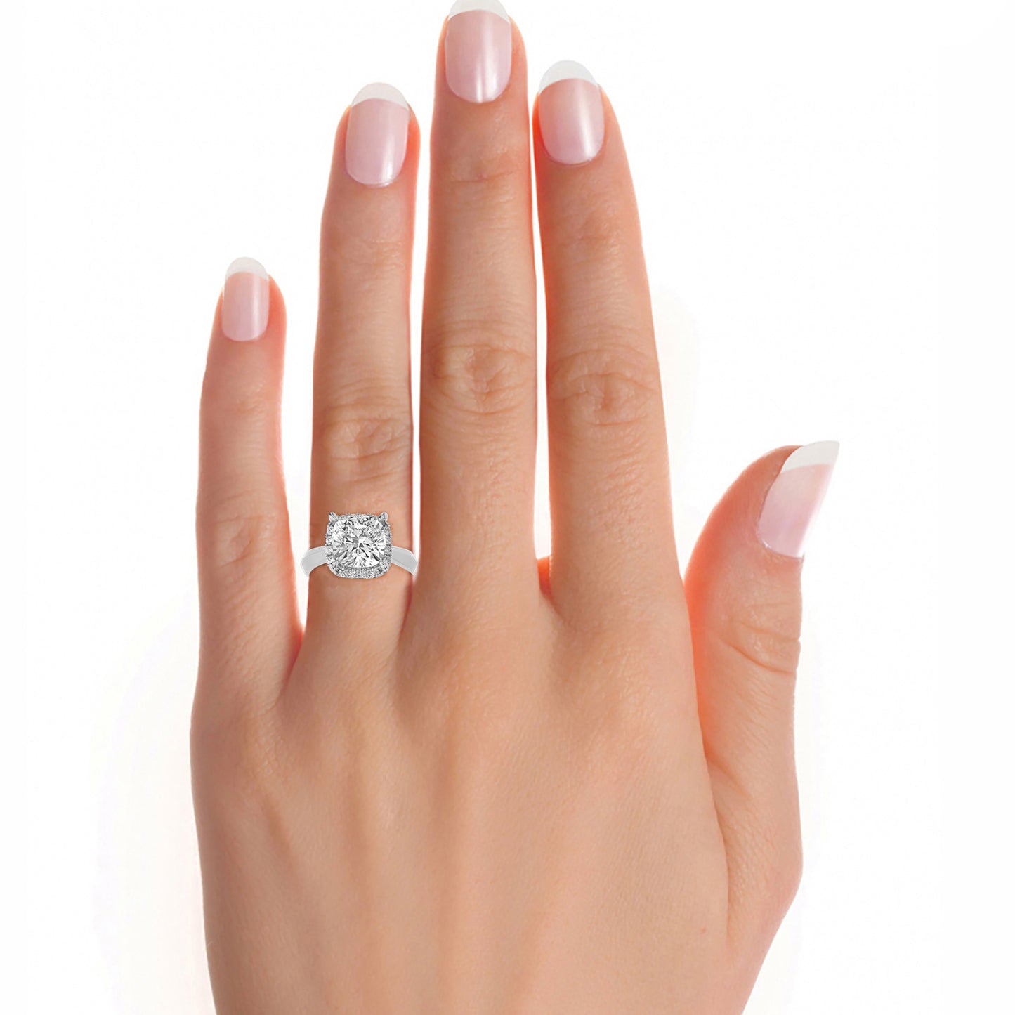 3.27 Ct Halo Cushion & Round Engagement Ring & Wedding Ring