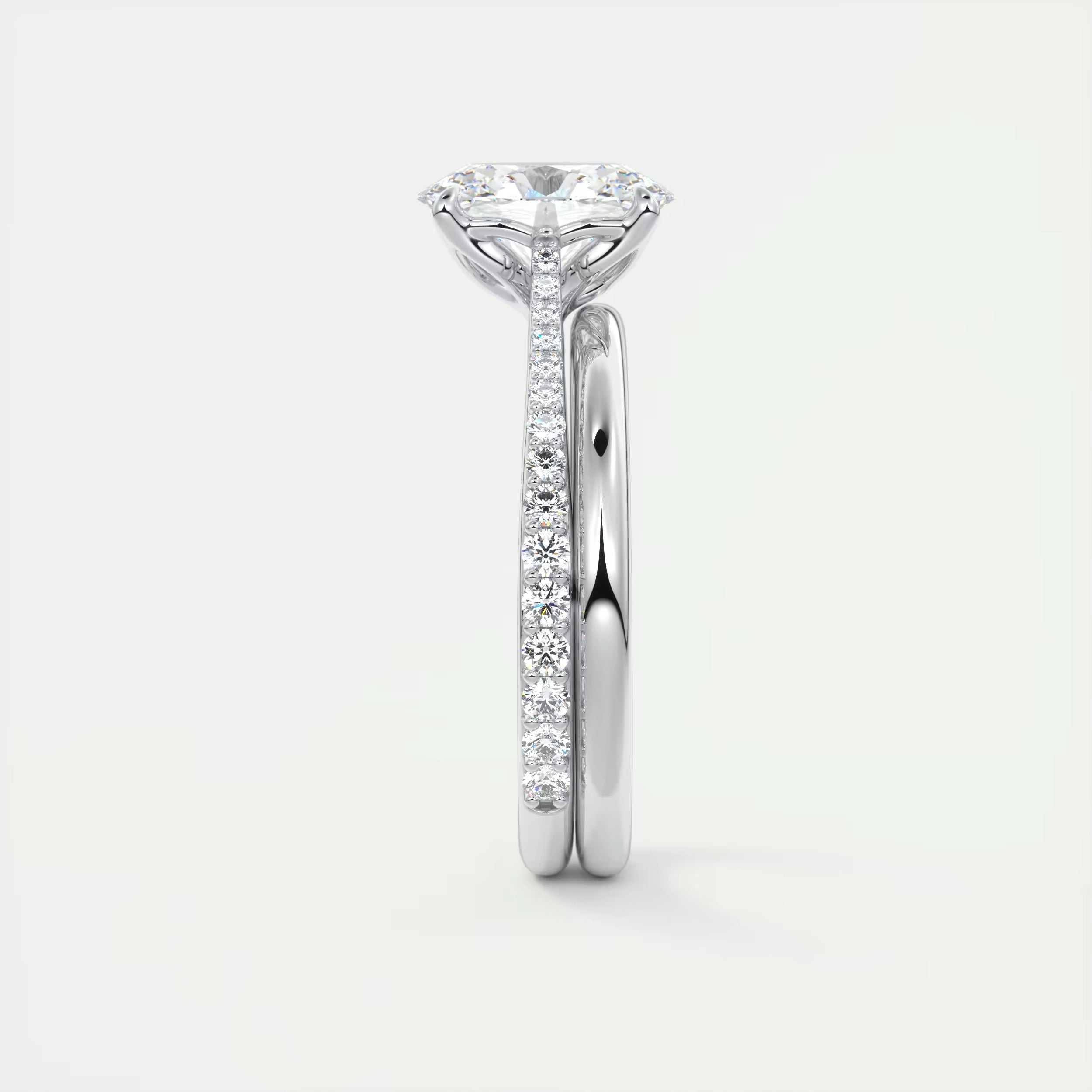 1.85 Ct Cathedral Royale Pavé Center Stone Oval Floral Solitaire Ring