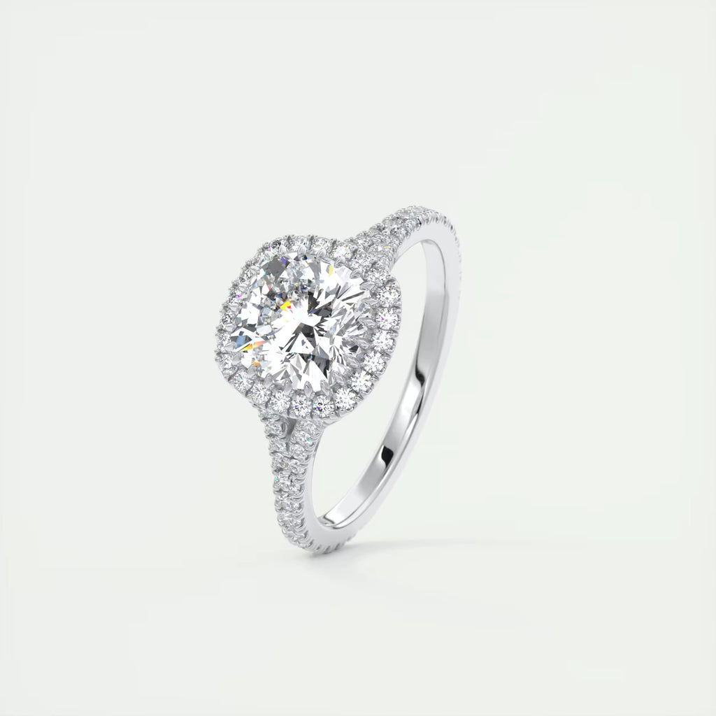 2.50 Ct The French Halo Cushion Cut Diamond with Miniature Prongs  french pavé Ring