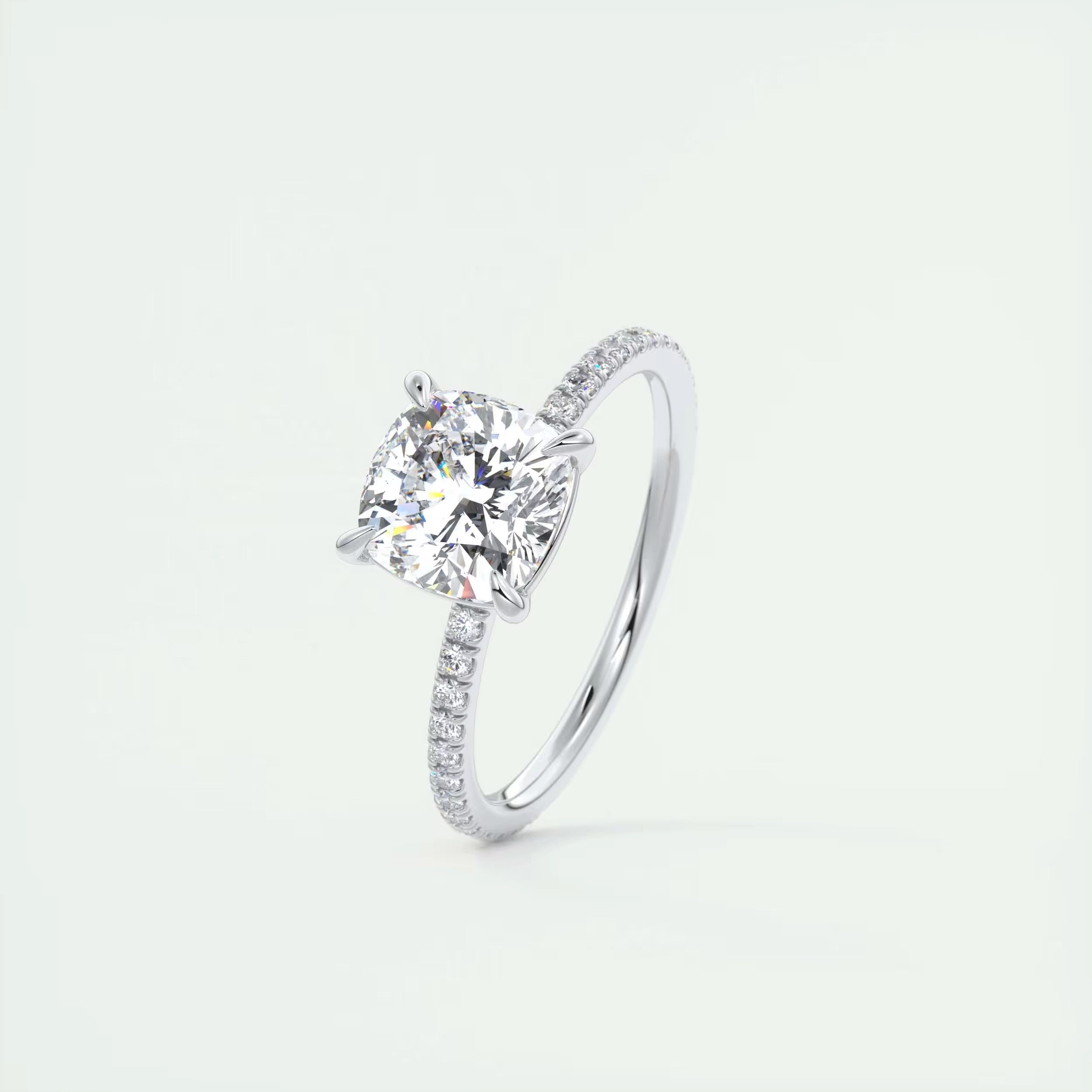 2.25 Ct Harper Pavé Center Stone Cushion with 1.5mm French Set Pavé Ring
