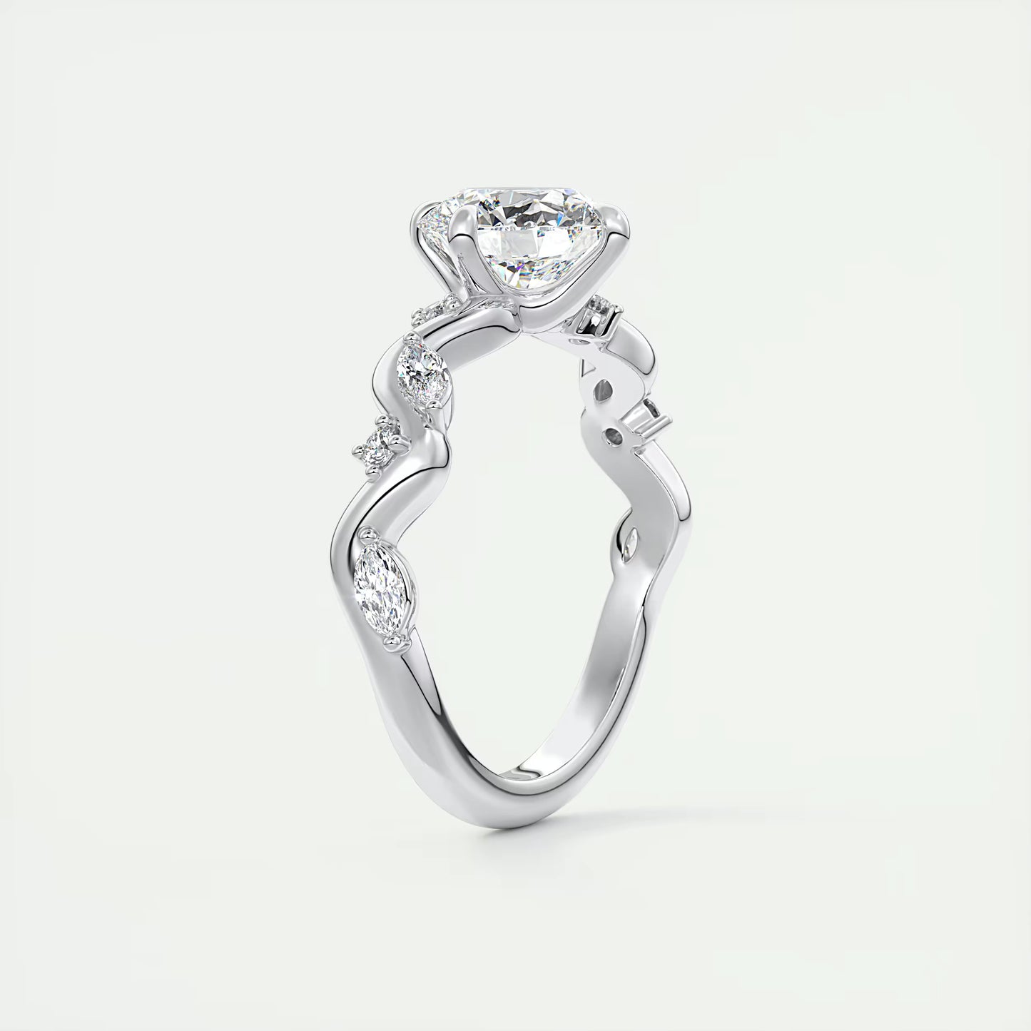 8-9 GM Round Solitaire Forever One Floral Engagement Ring