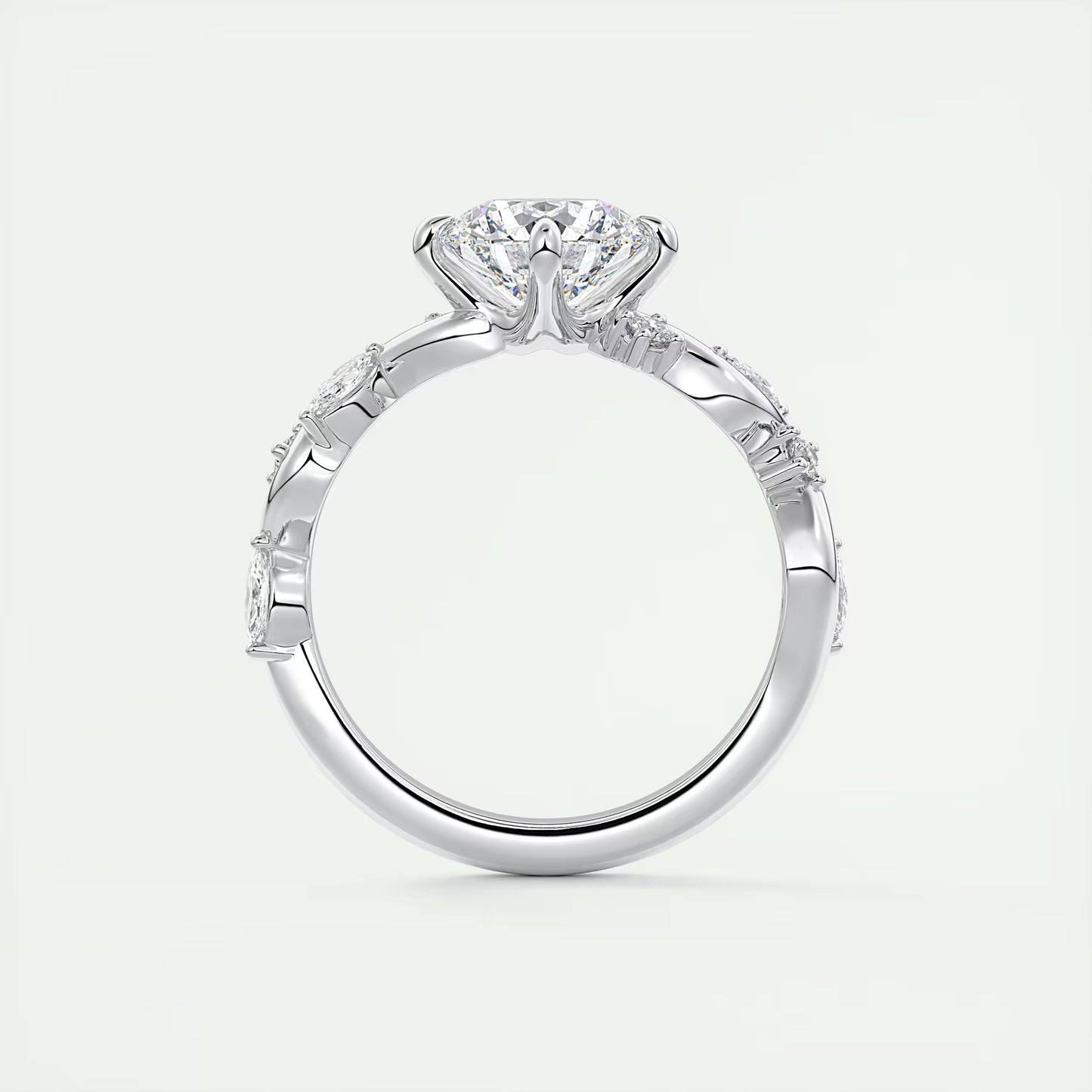 8-9 GM Round Solitaire Forever One Floral Engagement Ring