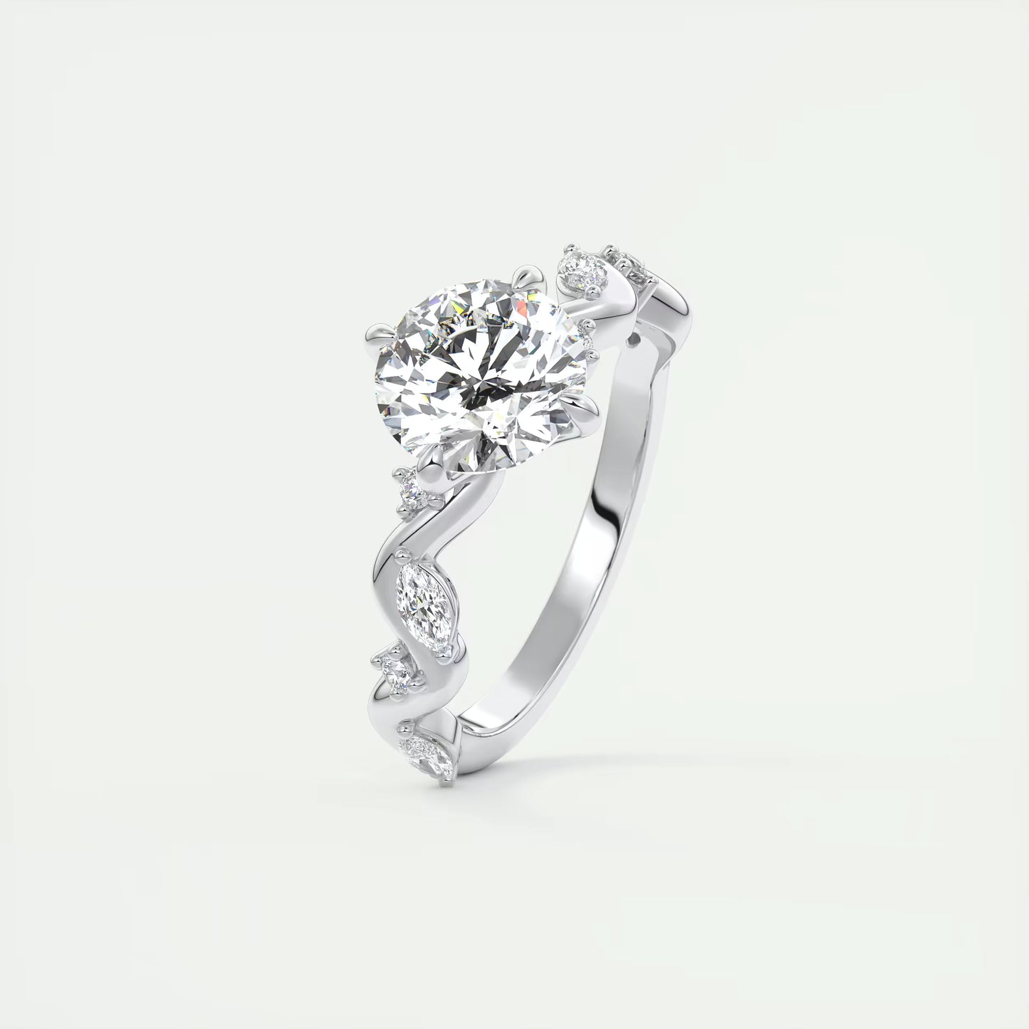 8-9 GM Round Solitaire Forever One Floral Engagement Ring