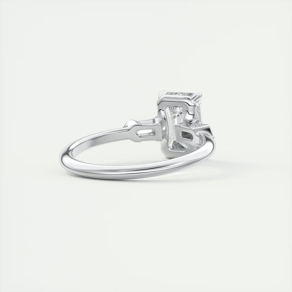 2.30 Ct Center Stone Emerald & Side Stone Bullets Three Stone Engagement Rings