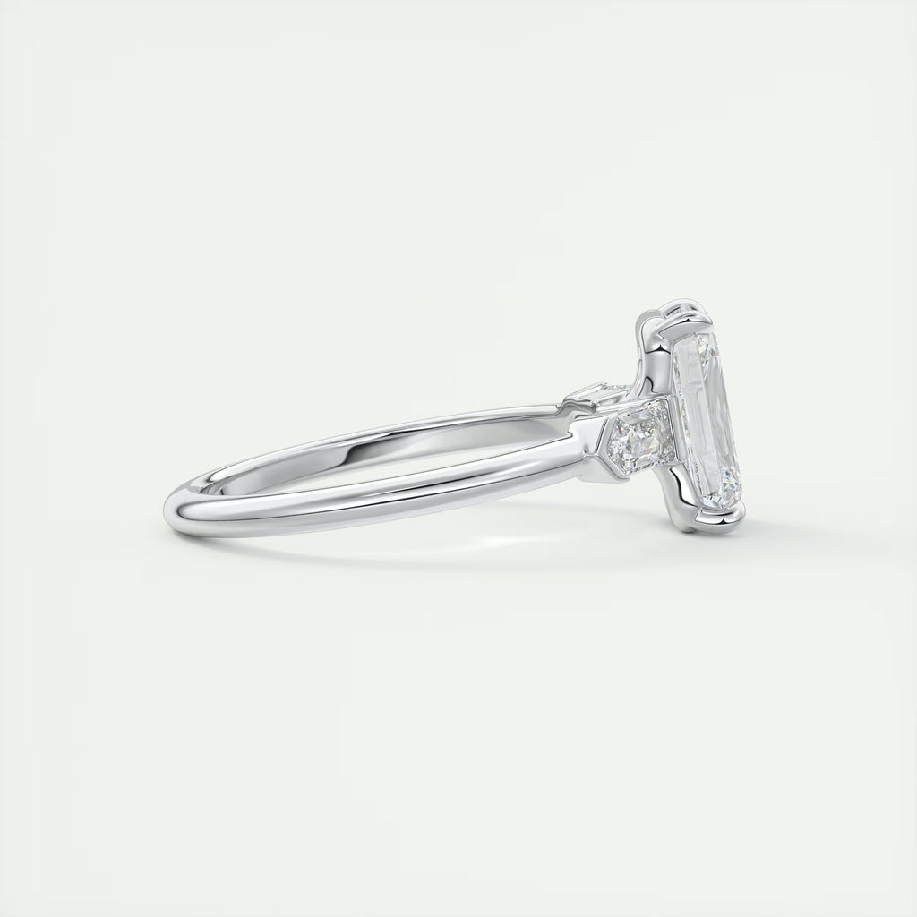 2.30 Ct Center Stone Emerald & Side Stone Bullets Three Stone Engagement Rings