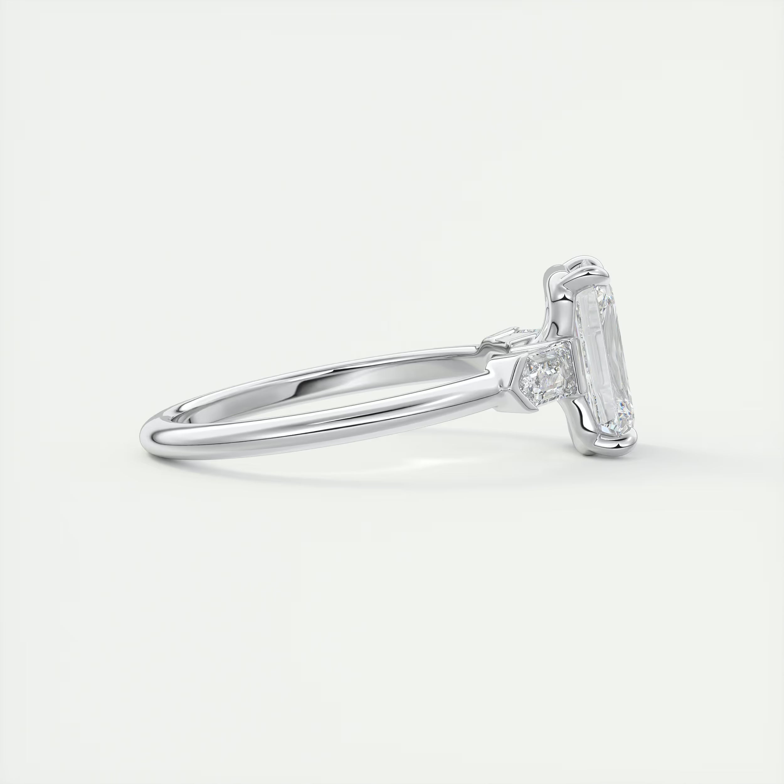 2.30 Ct Center Stone Emerald & Side Stone Bullets Three Stone Engagement Rings