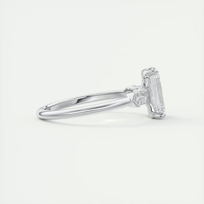 2.30 Ct Plunge Emerald & Bullets Three Stone Engagement Rings