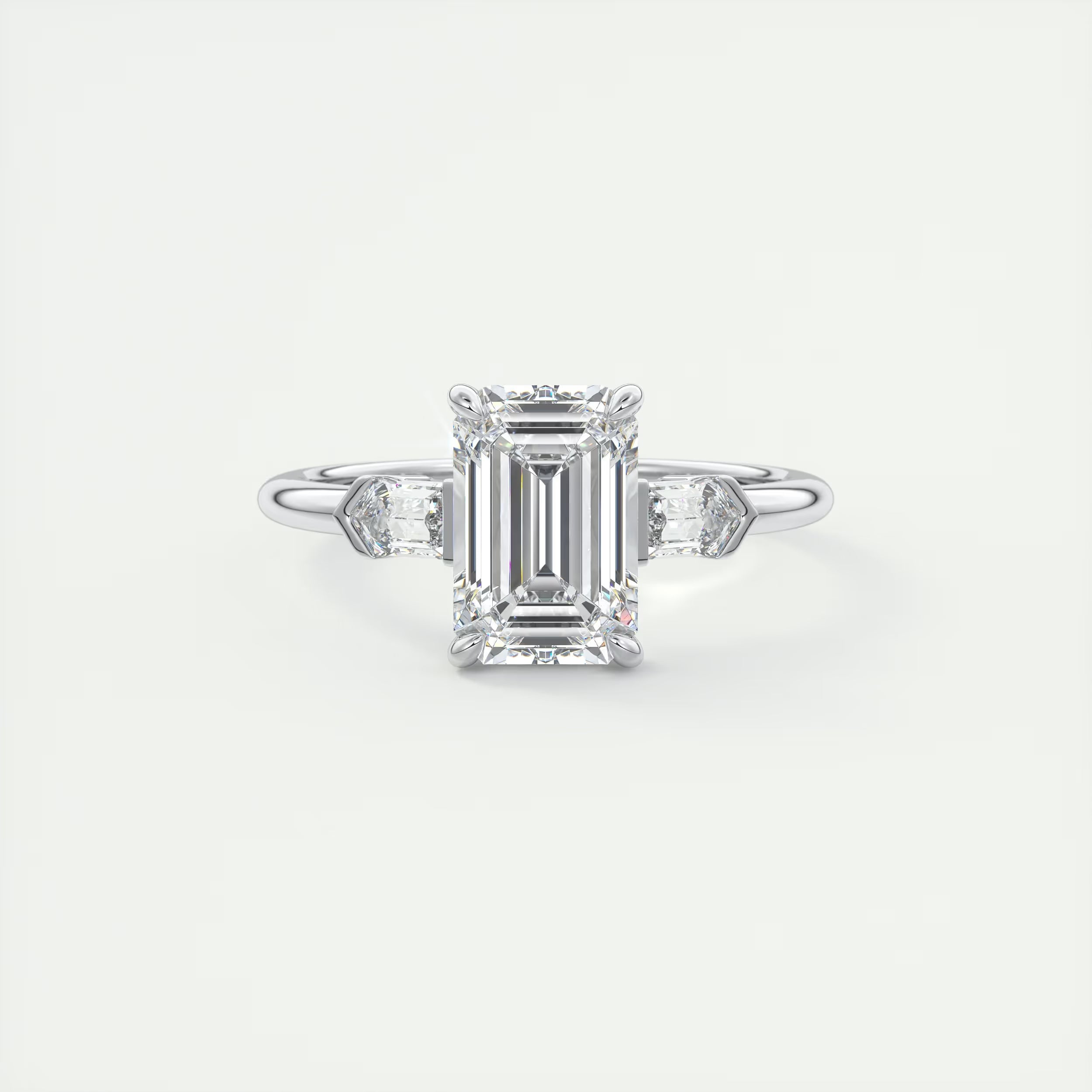 2.30 Ct Center Stone Emerald & Side Stone Bullets Three Stone Engagement Rings