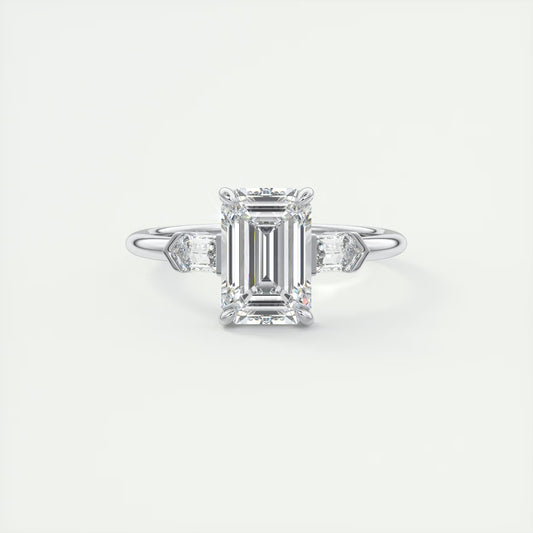 2.30 Ct Plunge Emerald & Bullets Three Stone Engagement Rings