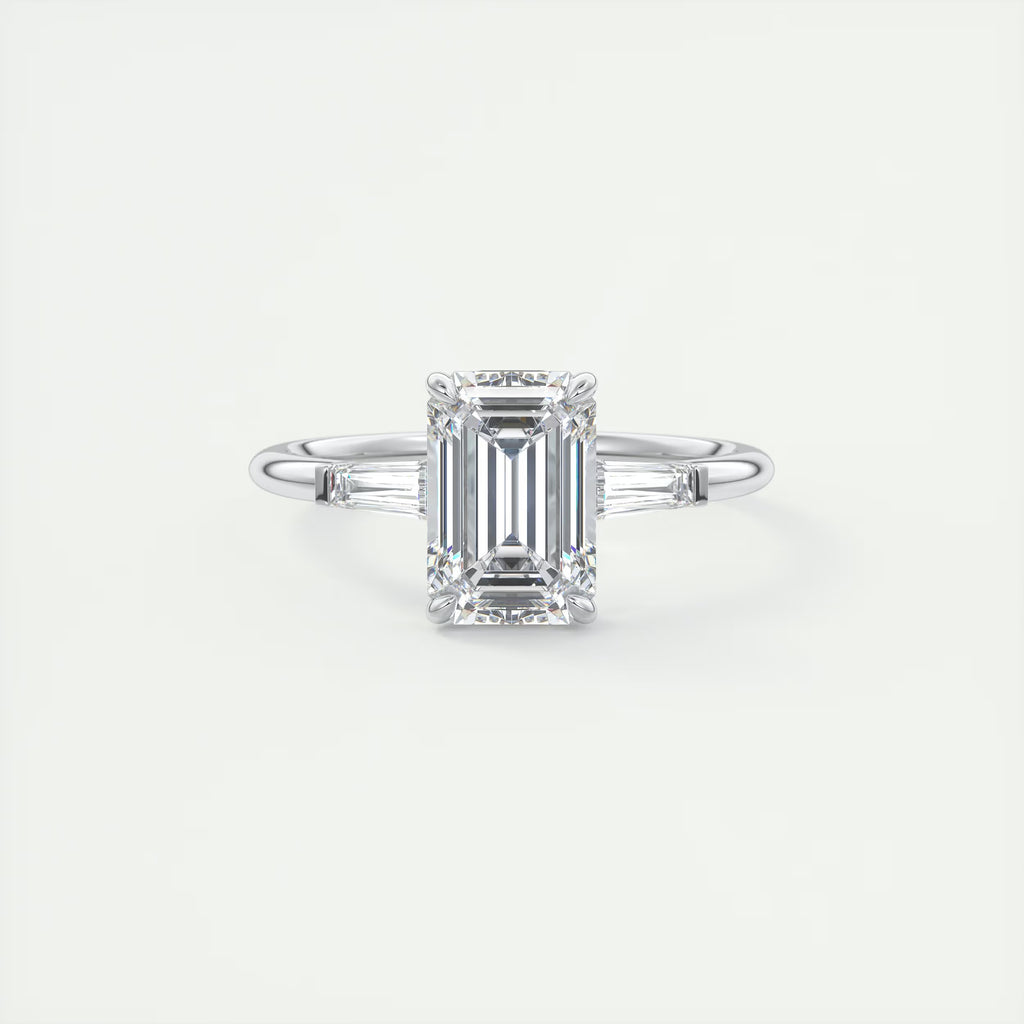 2.15 Ct Center Stone Emerald Plunge Three Stone Engagement Rings