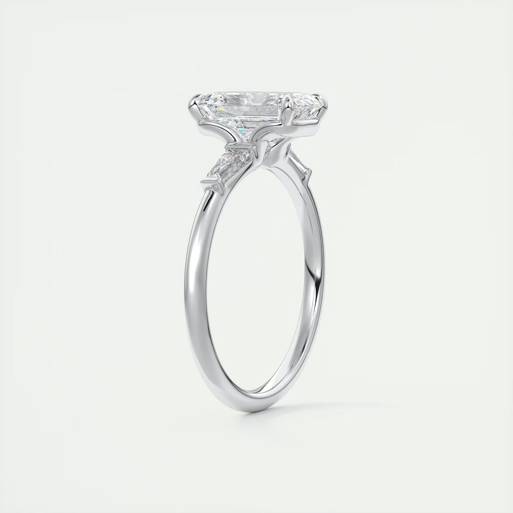 2.15 Ct Center Stone Emerald Plunge Three Stone Engagement Rings