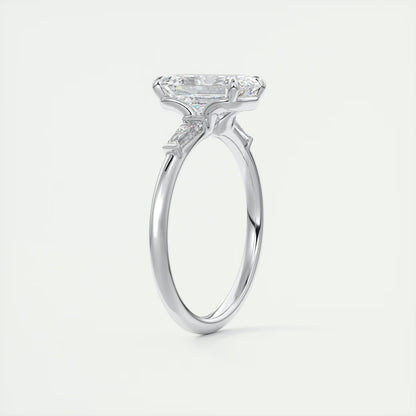 2.15 Ct Plunge Emerald Plunge Three Stone Engagement Rings