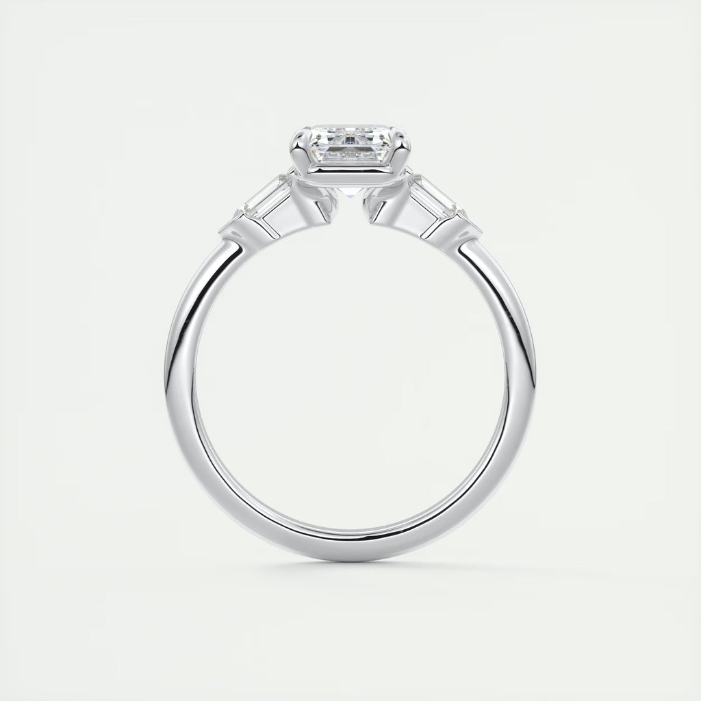 2.30 Ct Center Stone Emerald & Side Stone Bullets Three Stone Engagement Rings