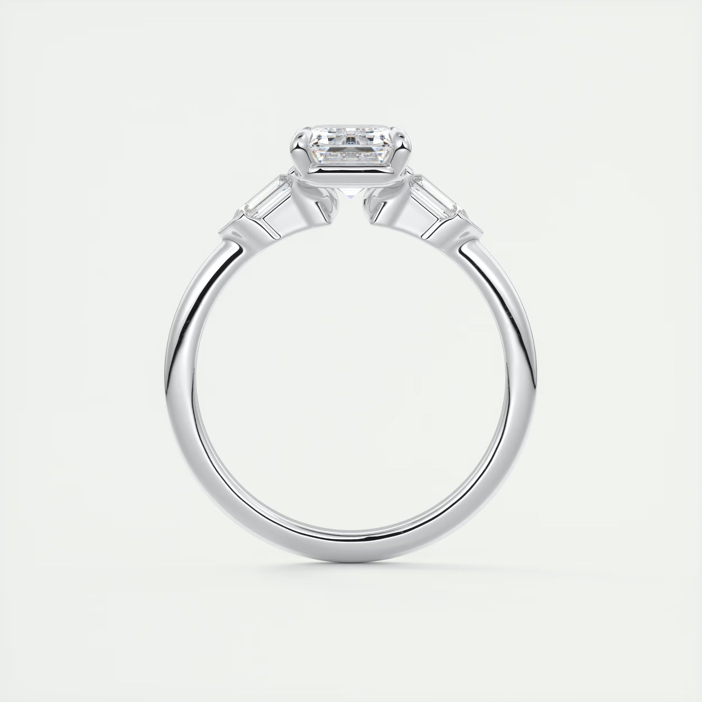 2.30 Ct Plunge Emerald & Bullets Three Stone Engagement Rings