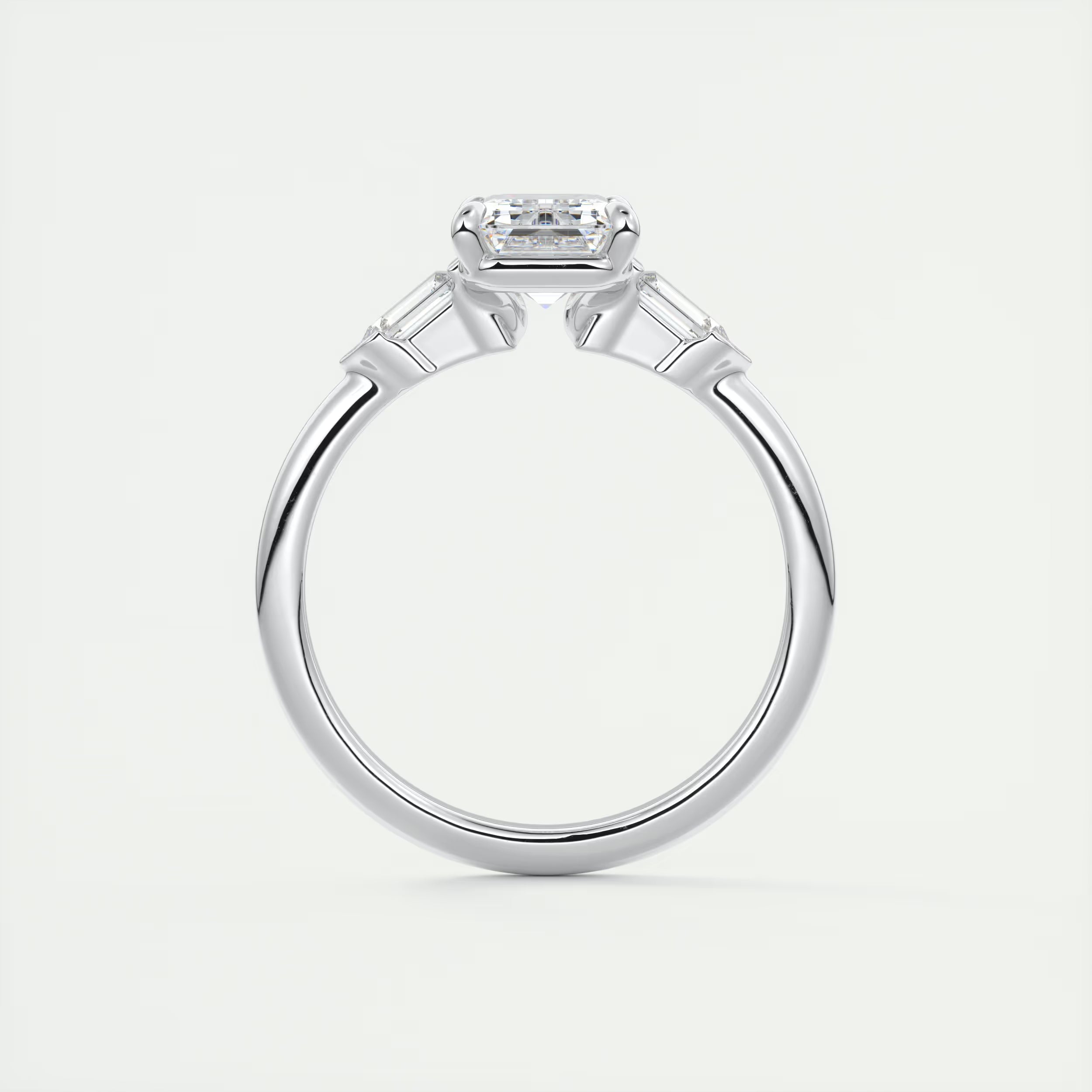 2.30 Ct Center Stone Emerald & Side Stone Bullets Three Stone Engagement Rings