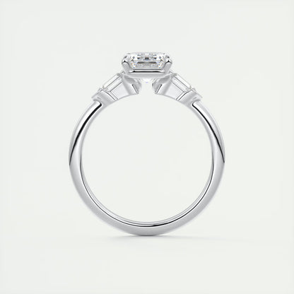 2.30 Ct Plunge Emerald & Bullets Three Stone Engagement Rings