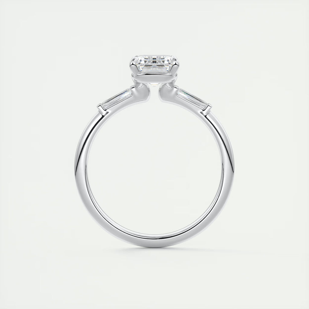 2.15 Ct Center Stone Emerald Plunge Three Stone Engagement Rings