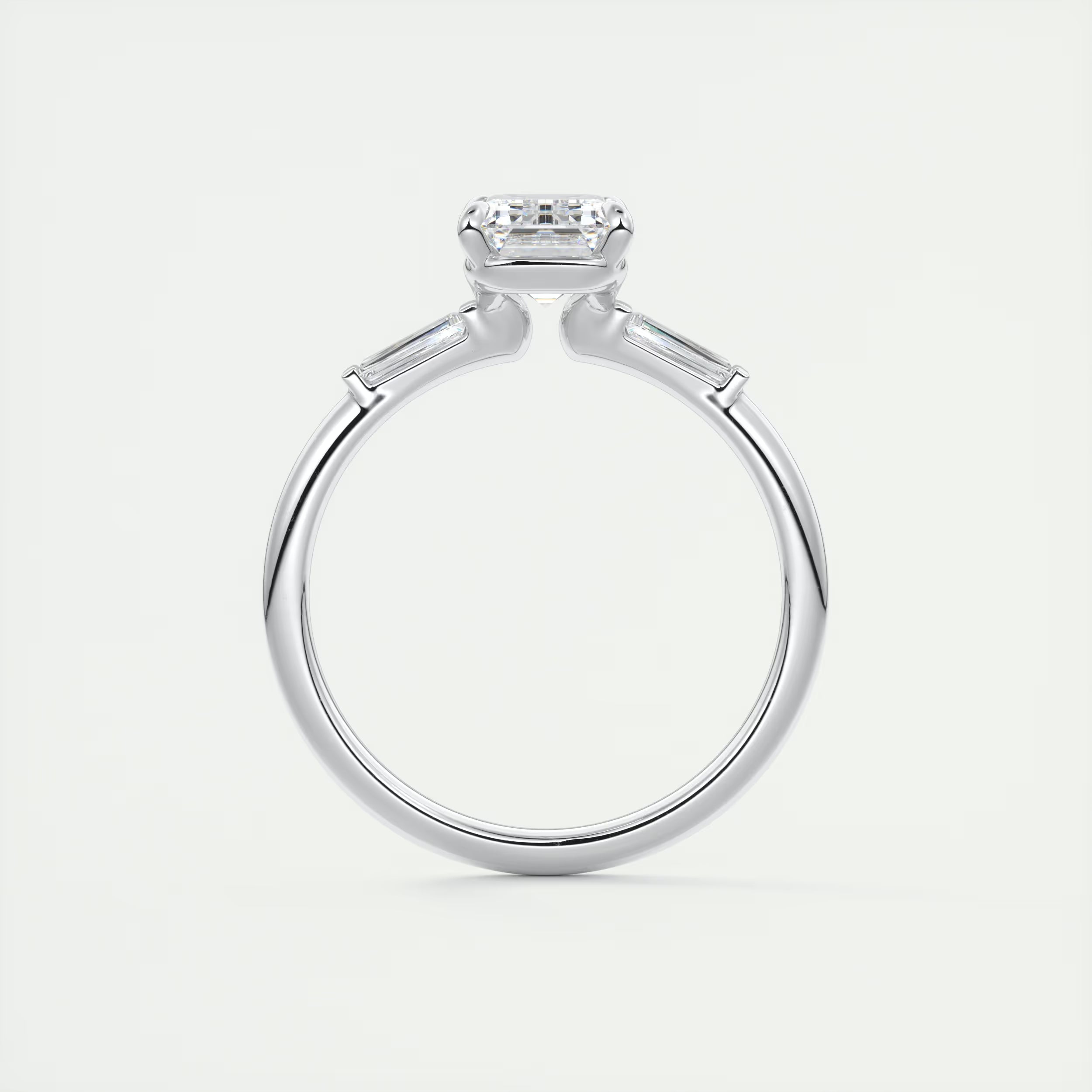 2.15 Ct Center Stone Emerald Plunge Three Stone Engagement Rings