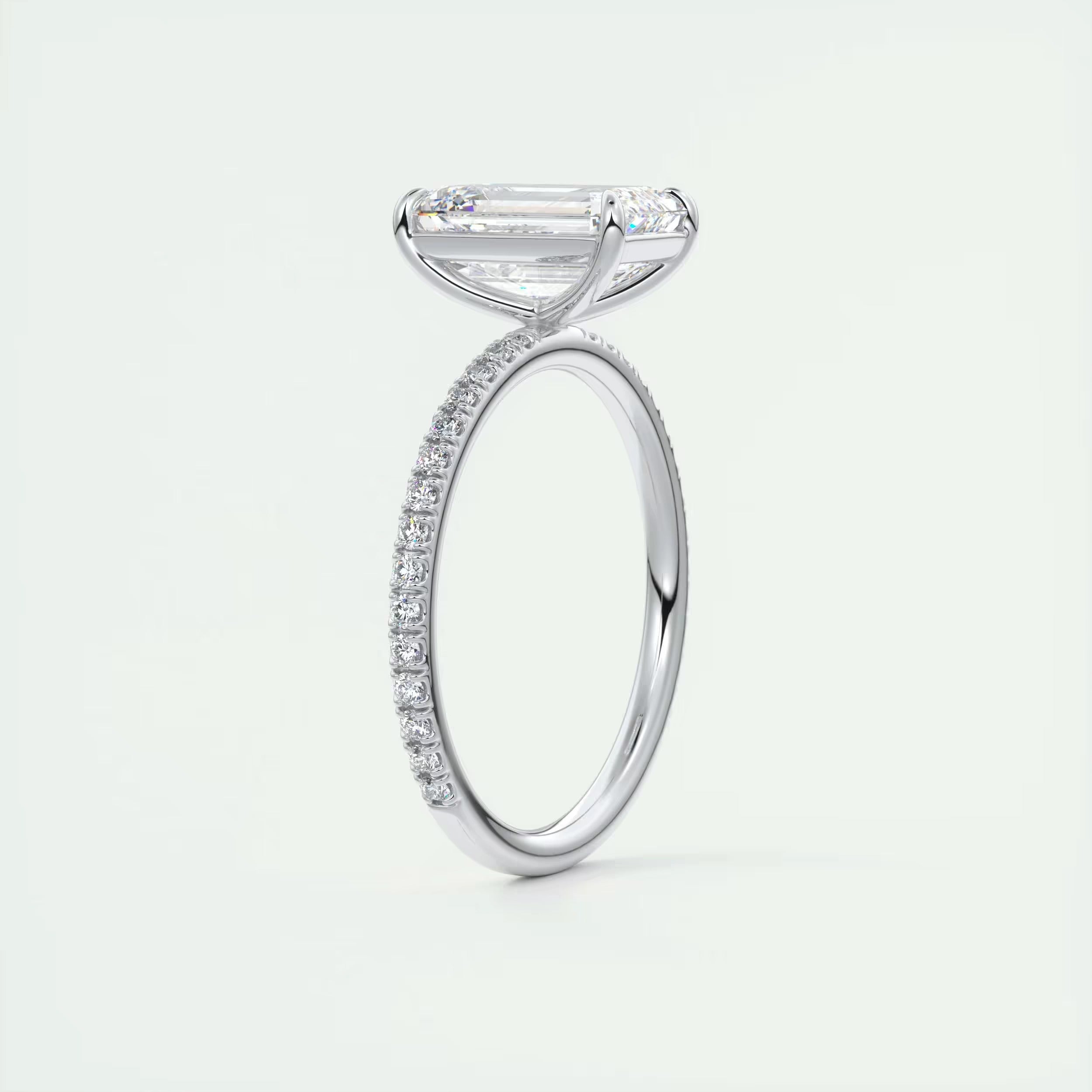 2.25 Ct Harper Pavé Center Stone Emerald with 1.5mm French Set Pavé Ring