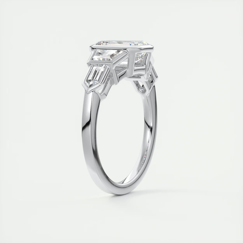 2.16 Ct The Deco Center Stone Emerald - The Deco Five Stone Ring Engagement Rings