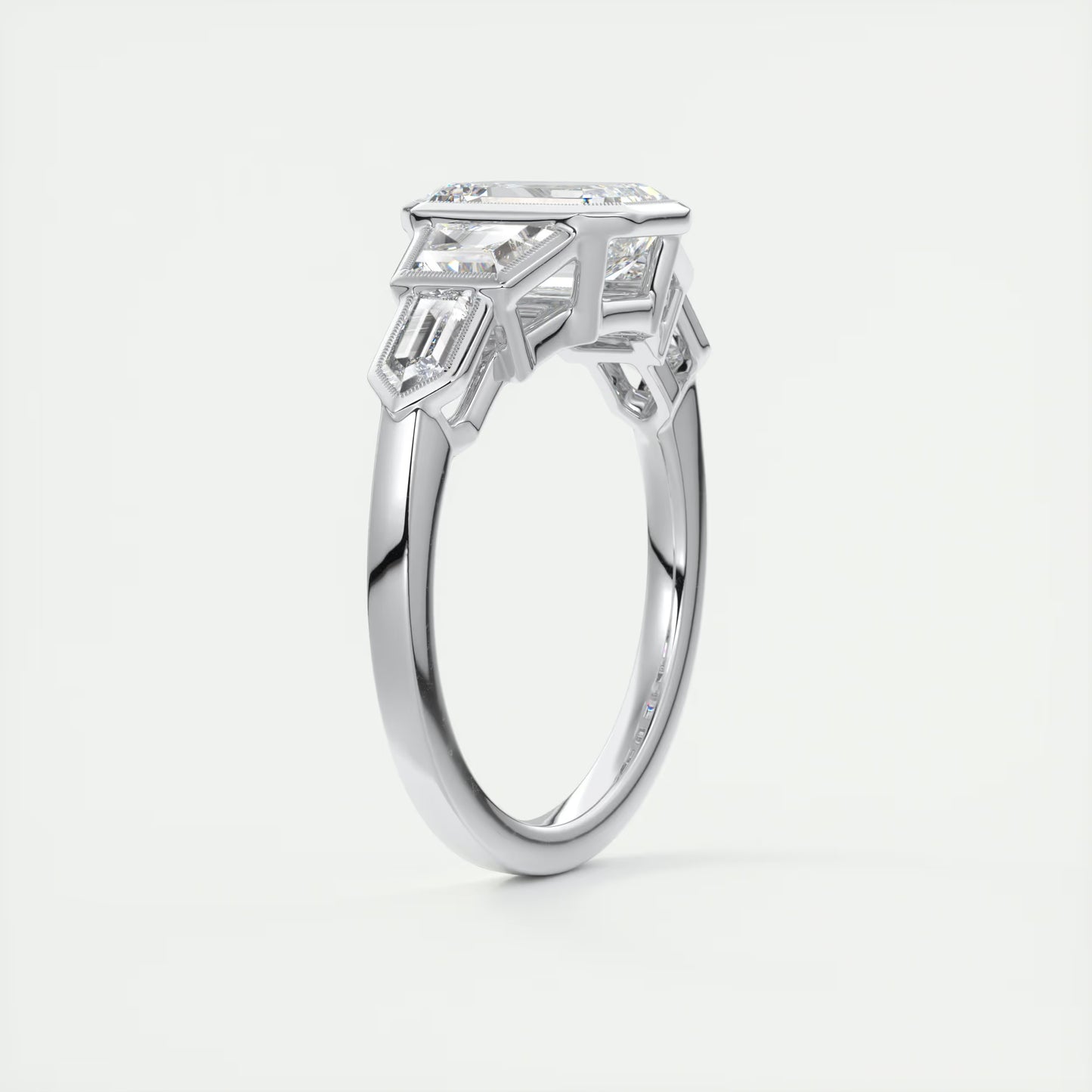 2.16 Ct The Deco Bullet & Trapezoid &Emerald - The Deco Five Stone Ring Engagement Rings