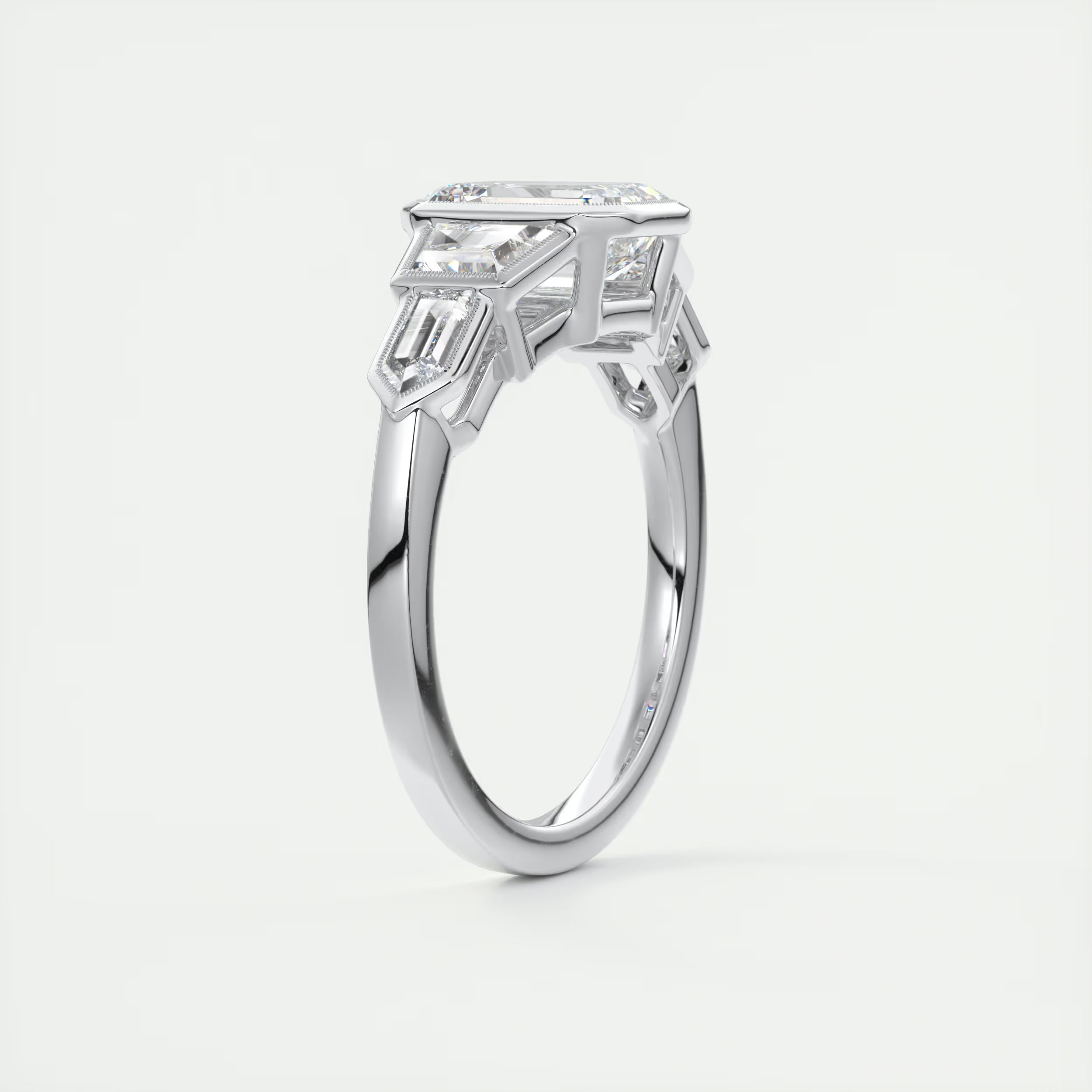 2.16 Ct The Deco Center Stone Emerald - The Deco Five Stone Ring Engagement Rings