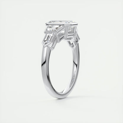 2.16 Ct The Deco Bullet & Trapezoid &Emerald - The Deco Five Stone Ring Engagement Rings