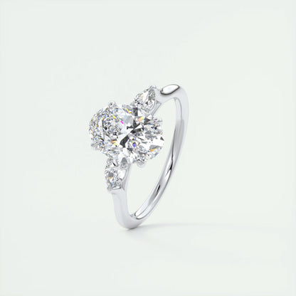 2.50 Ct Breezy Pears Oval Solitaire Side Stone Rings