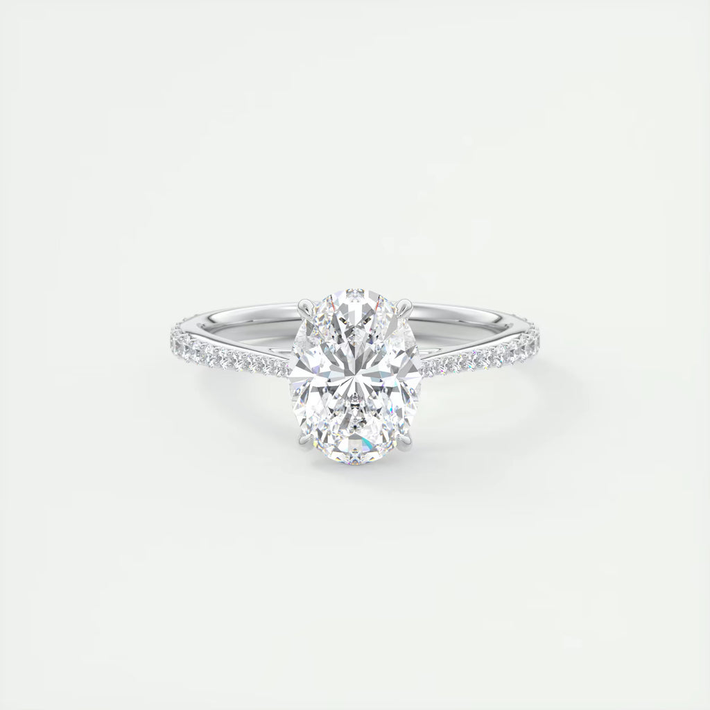 1.85 Ct Cathedral Royale Pavé Center Stone Oval Floral Solitaire Ring