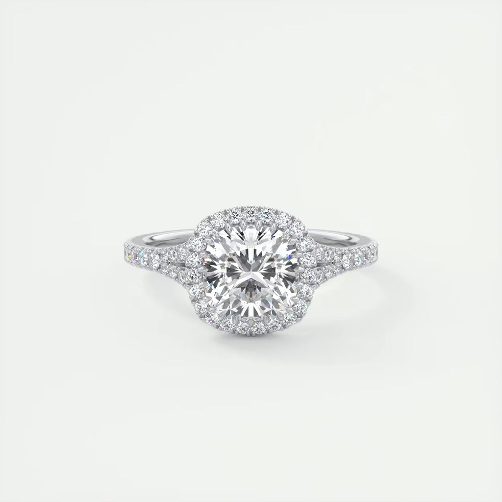2.50 Ct The French Halo Cushion Cut Diamond with Miniature Prongs  french pavé Ring