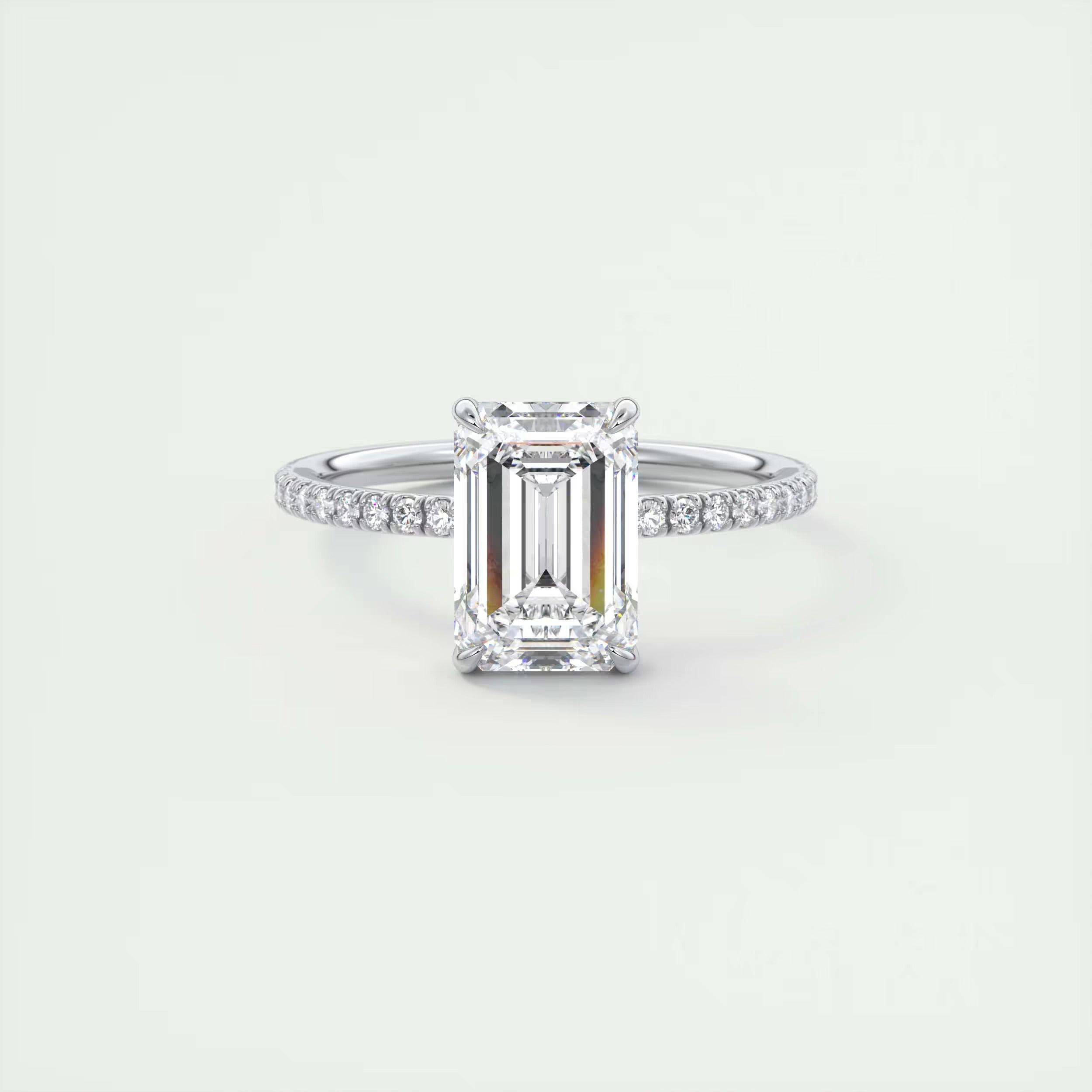 2.25 Ct Harper Pavé Center Stone Emerald with 1.5mm French Set Pavé Ring